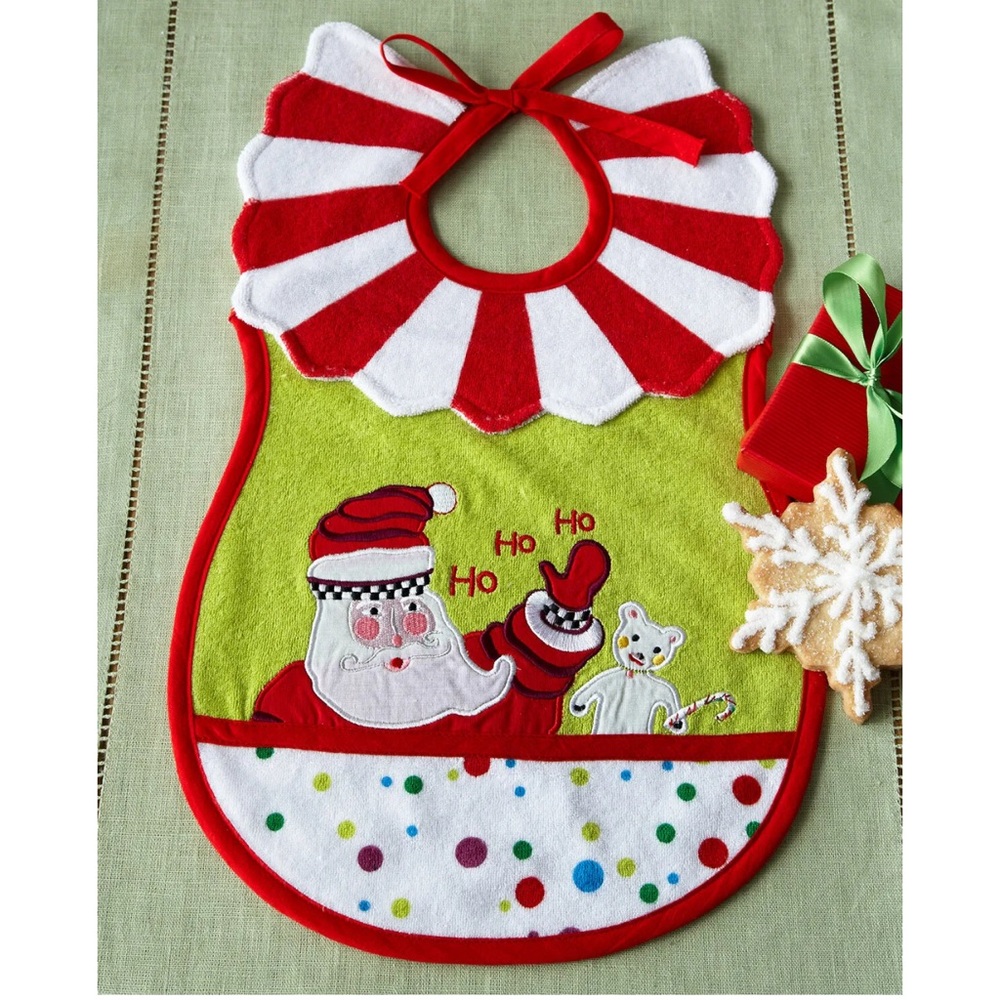 MacKenzie-Childs TODDLER'S BIB HO HO HO SANTA NEW